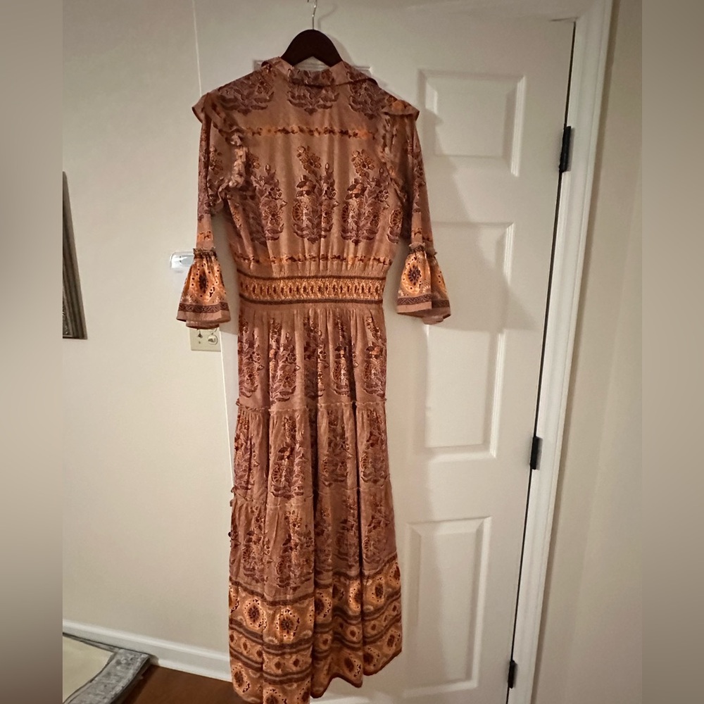 Bohemian Long Sleeve Dress in Brown Paisley size S - Picture 3 of 6
